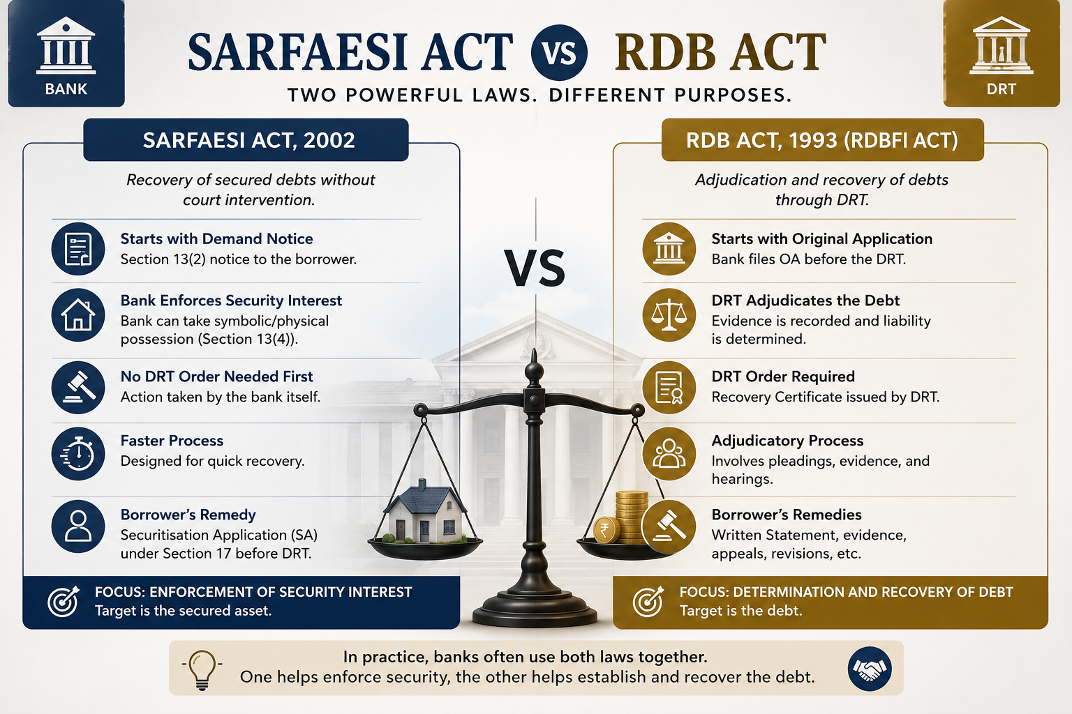 ⚖️ SARFAESI Act vs RDB Act (RDBFI Act): What's the Difference?